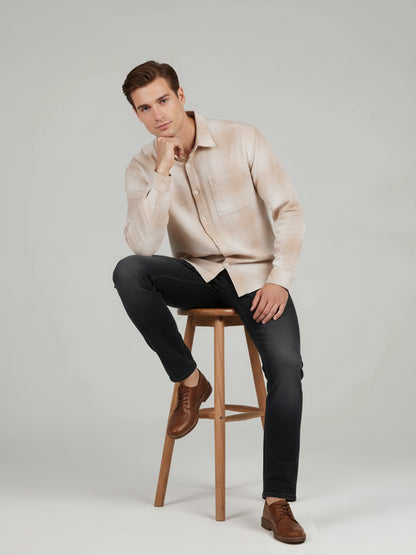 Celio* Men Beige Checked Relaxed Fit Cotton Shirts