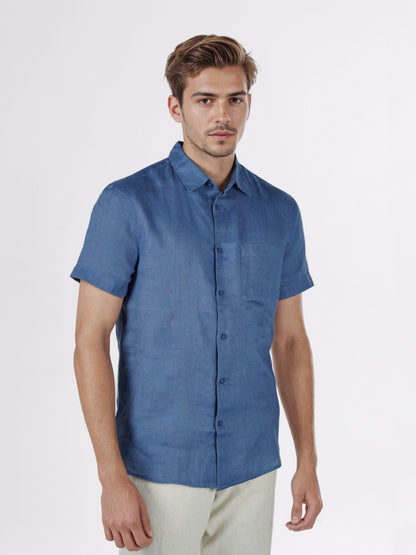 Celio* Regular Fit Solid Men Blue Linen Shirts