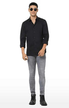 Celio* Cotton Blend Men Black Regular Fit Solid Shirt