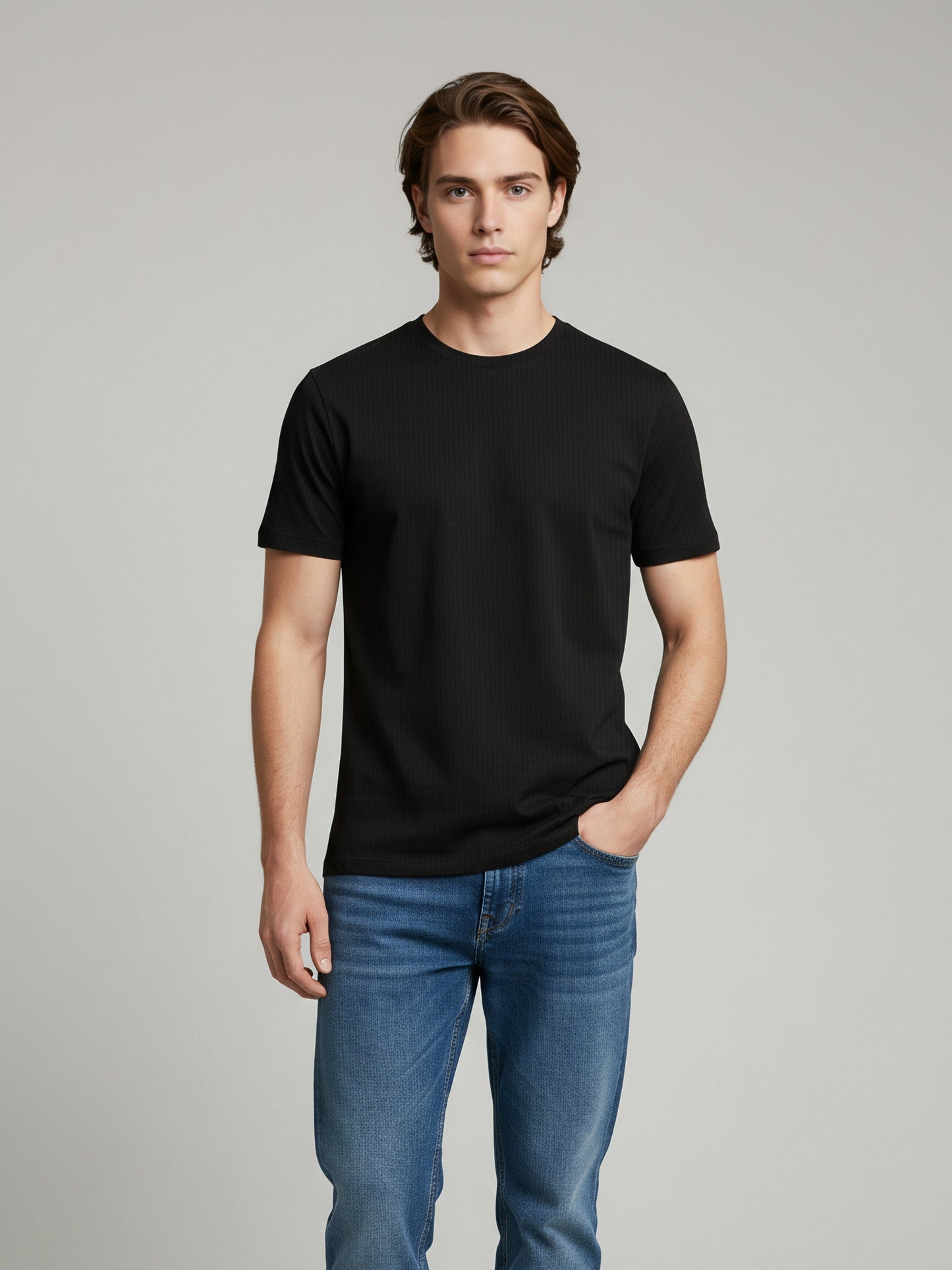 Celio* Men Black Solid Slim Fit Cotton T-Shirts