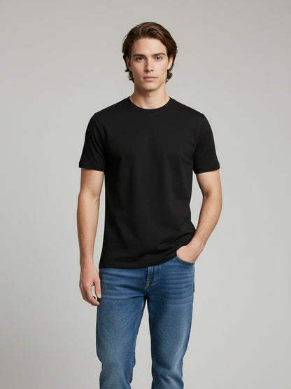 Celio* Men Black Solid Slim Fit Cotton T-Shirts