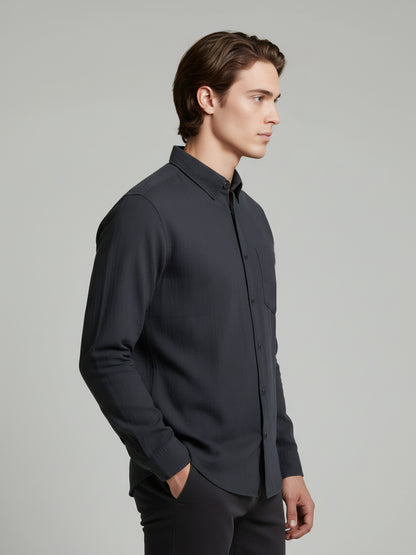 Celio* Men Black Solid Regular Fit Linen Shirts