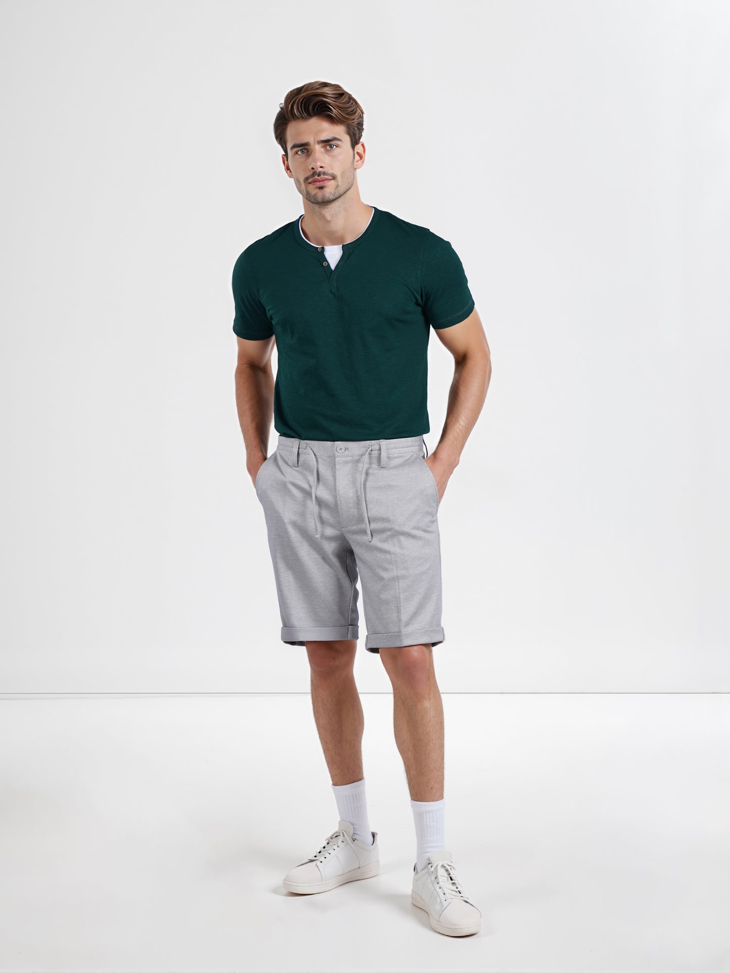 Celio* Men Grey Solid Regular Fit Polyester Bermuda Shorts