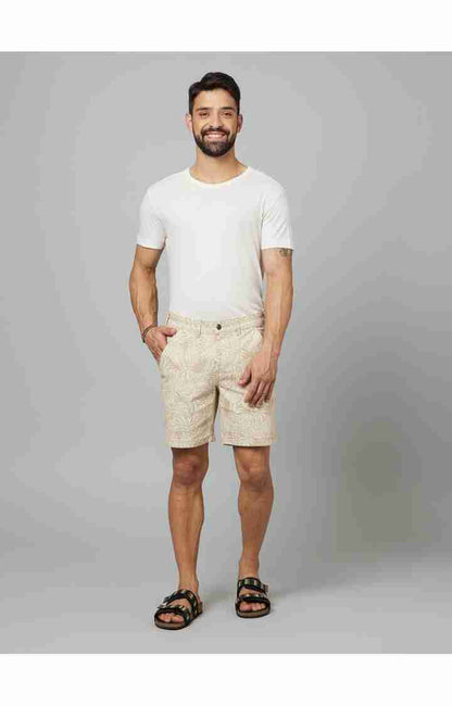 Beige Regular Fit Shorts