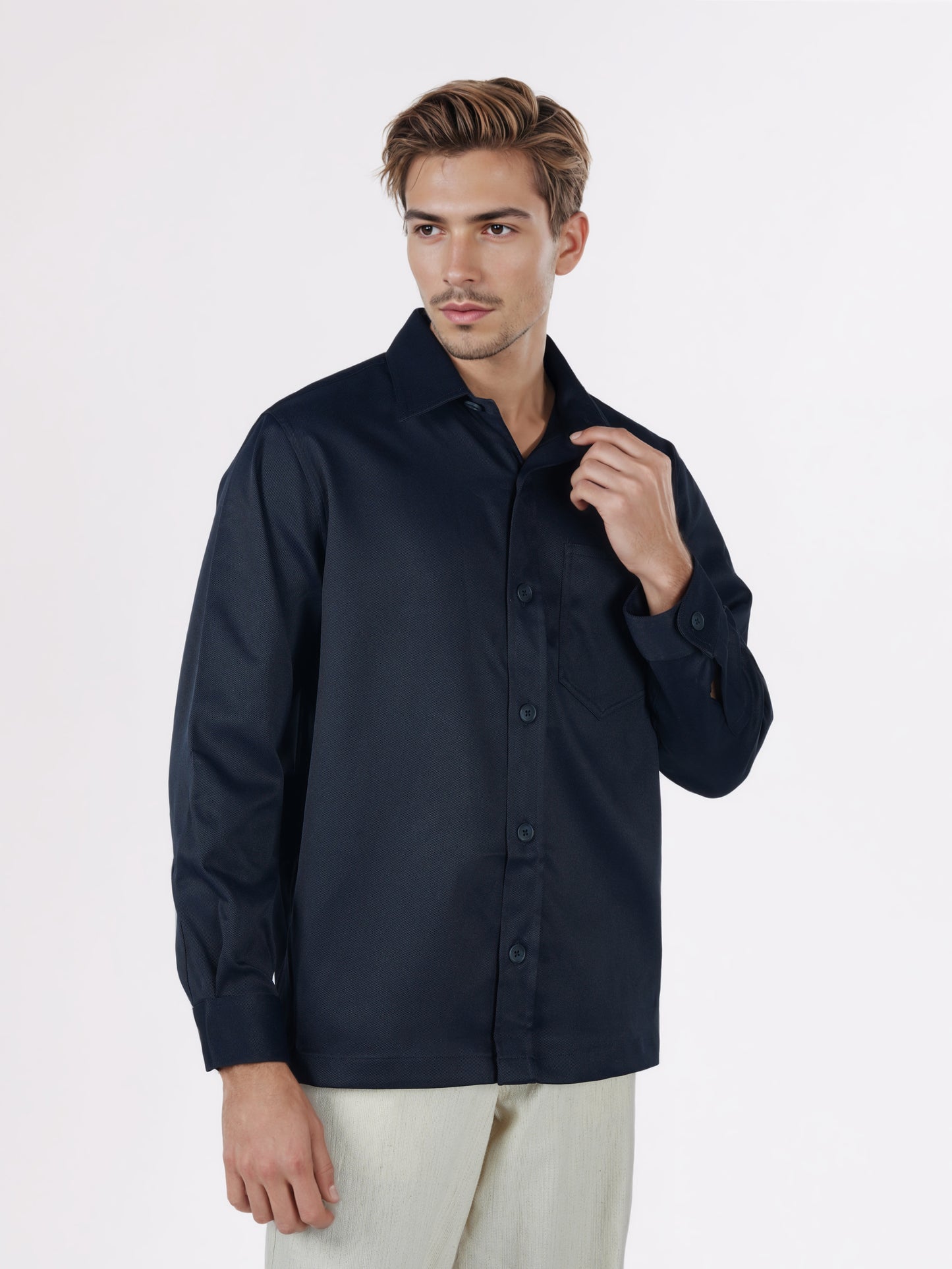 Celio* Men Navy Blue Solid Overshirt Polyester Shirts