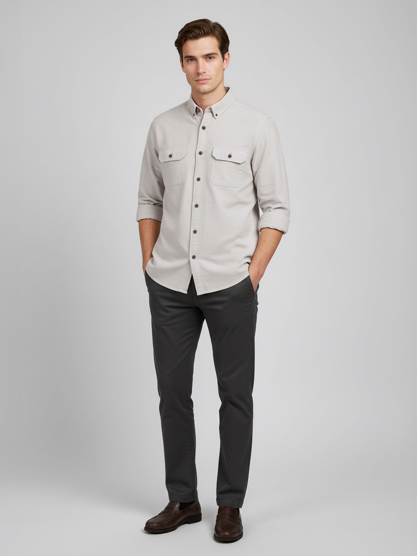 Celio* Men Beige Solid Regular Fit Cotton Shirts