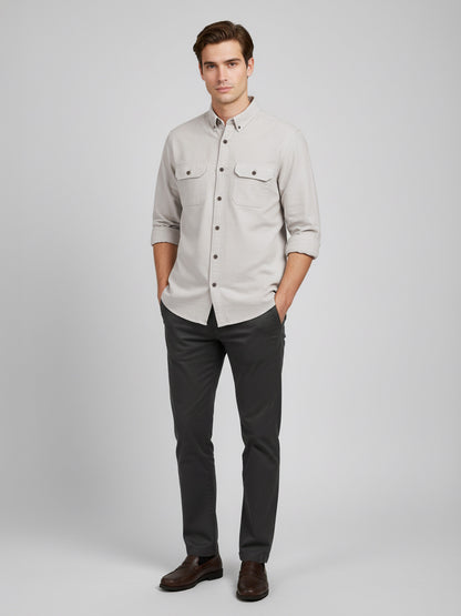 Celio* Men Beige Solid Regular Fit Cotton Shirts