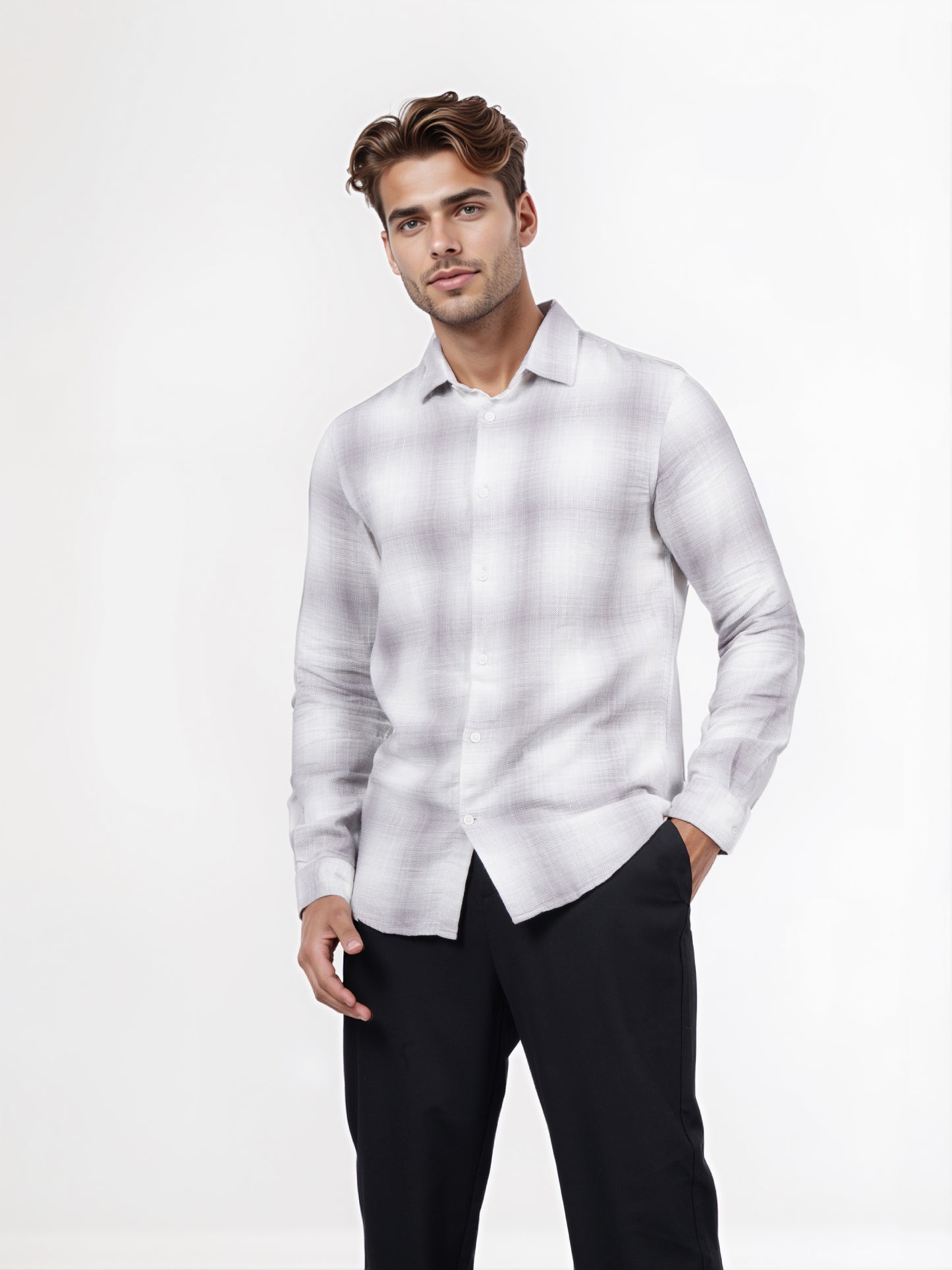Celio* Men Grey Checked Regular Fit Cotton Shirt