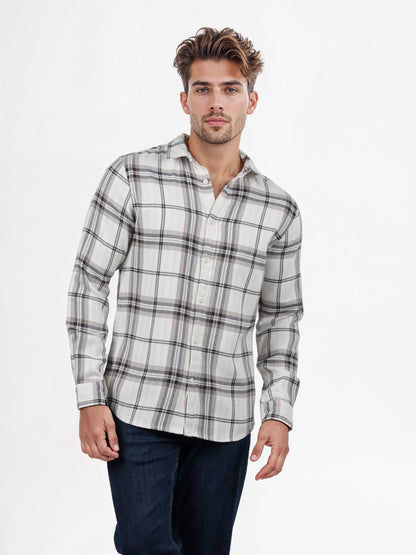 Celio* Checked Regular Fit Poly-Cotton Off White Shirts
