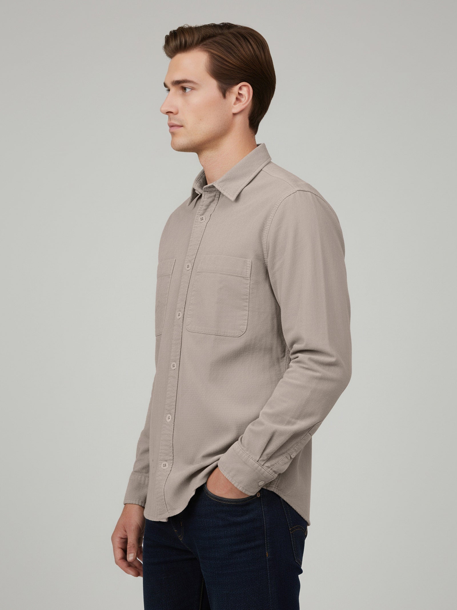 Celio* Beige Cotton Overshirt Men Solid Shirts