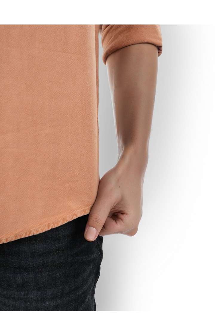 Celio* Solid Regular Fit Cotton Brown Shirt