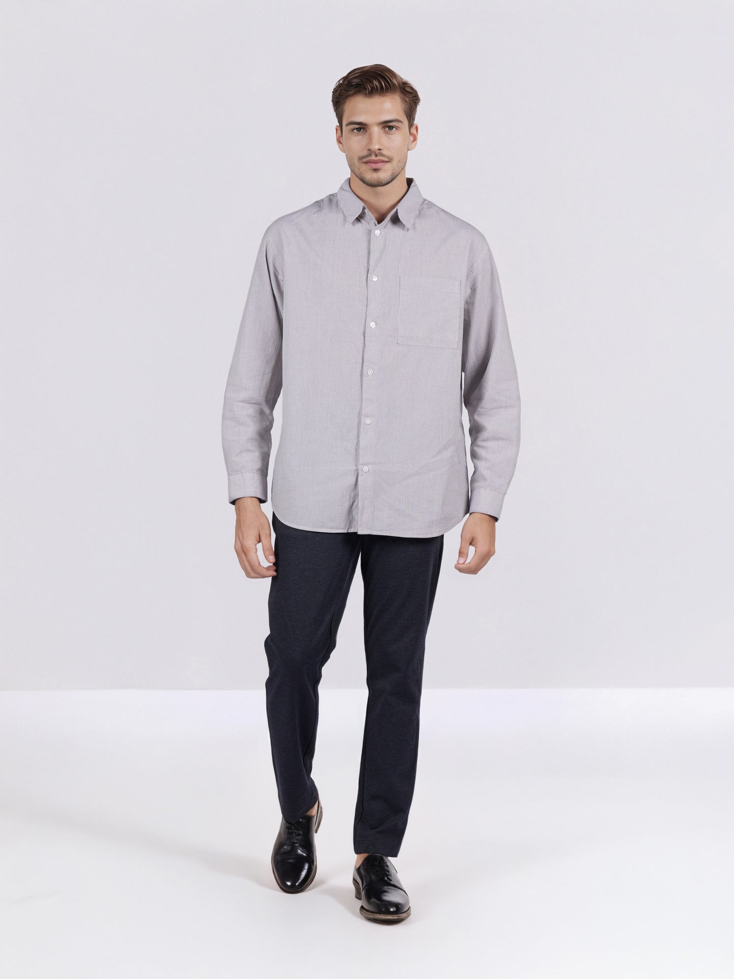 Celio* Men Beige Striped Overshirt Cotton Shirts