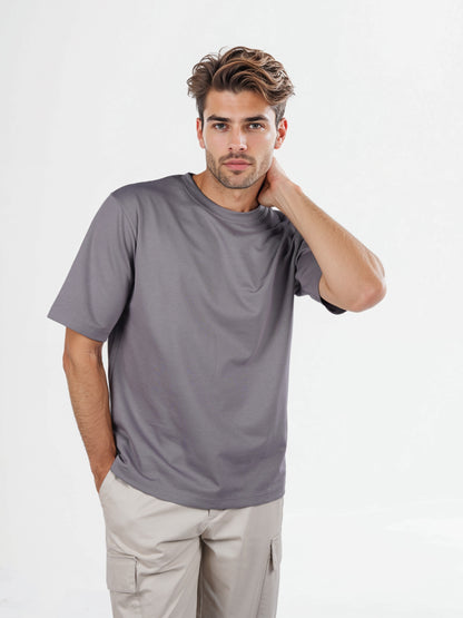 Celio* Solid Regular Fit Poly-Cotton Grey T-Shirt
