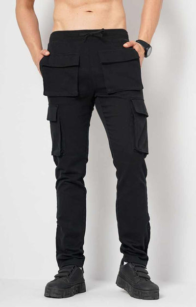Celio* Cotton-Blend Regular Fit Black Trouser