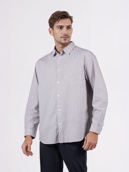 Celio* Men Beige Striped Overshirt Cotton Shirts