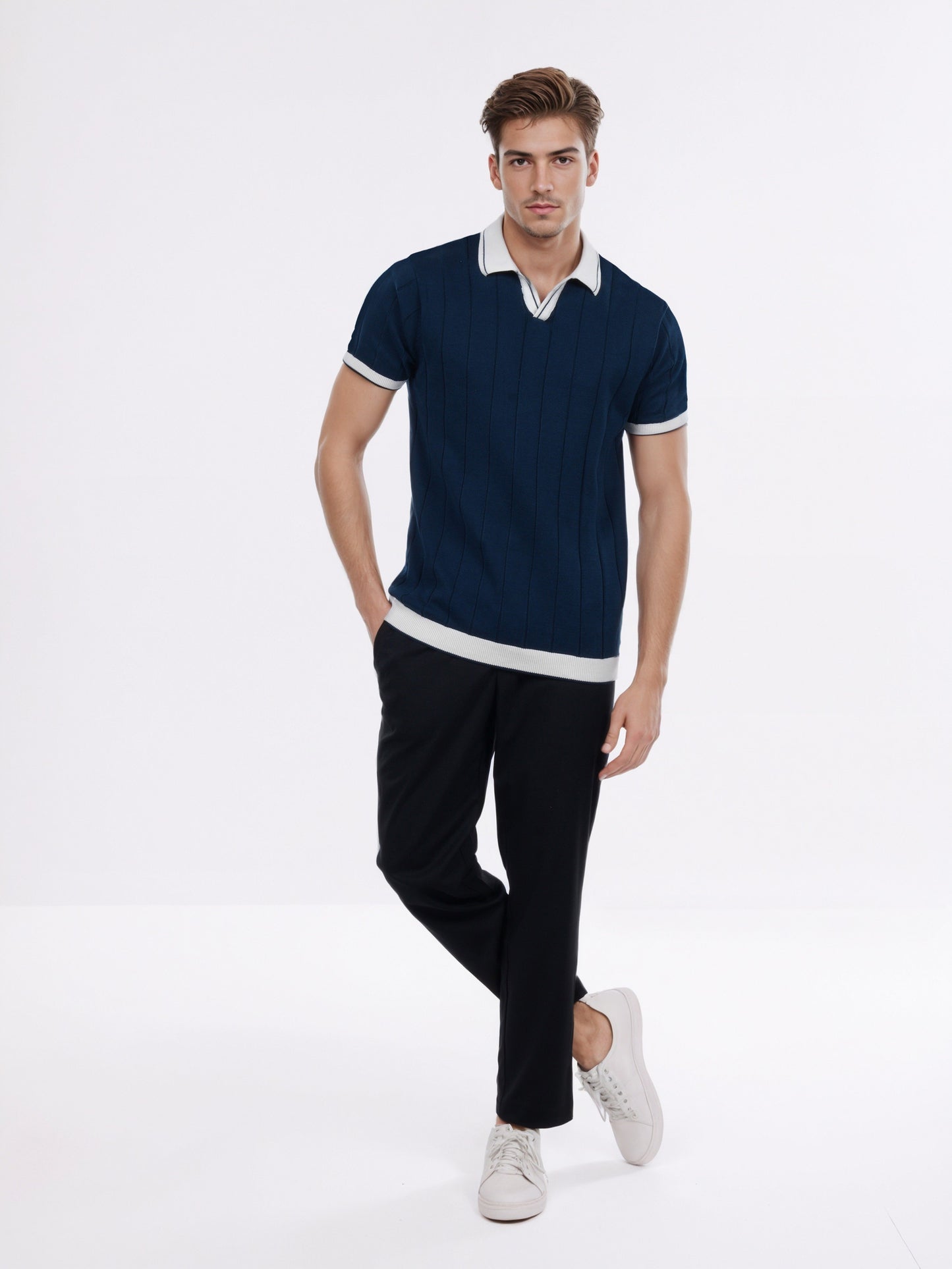 Celio* Men Navy Blue Striped Regular Fit Cotton T-Shirt