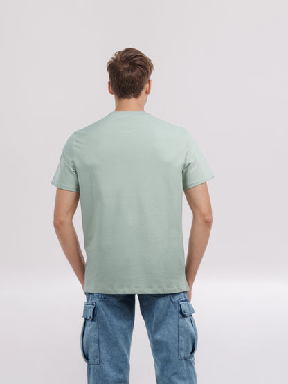 Celio* Men Green Solid Regular Fit Cotton T-Shirt
