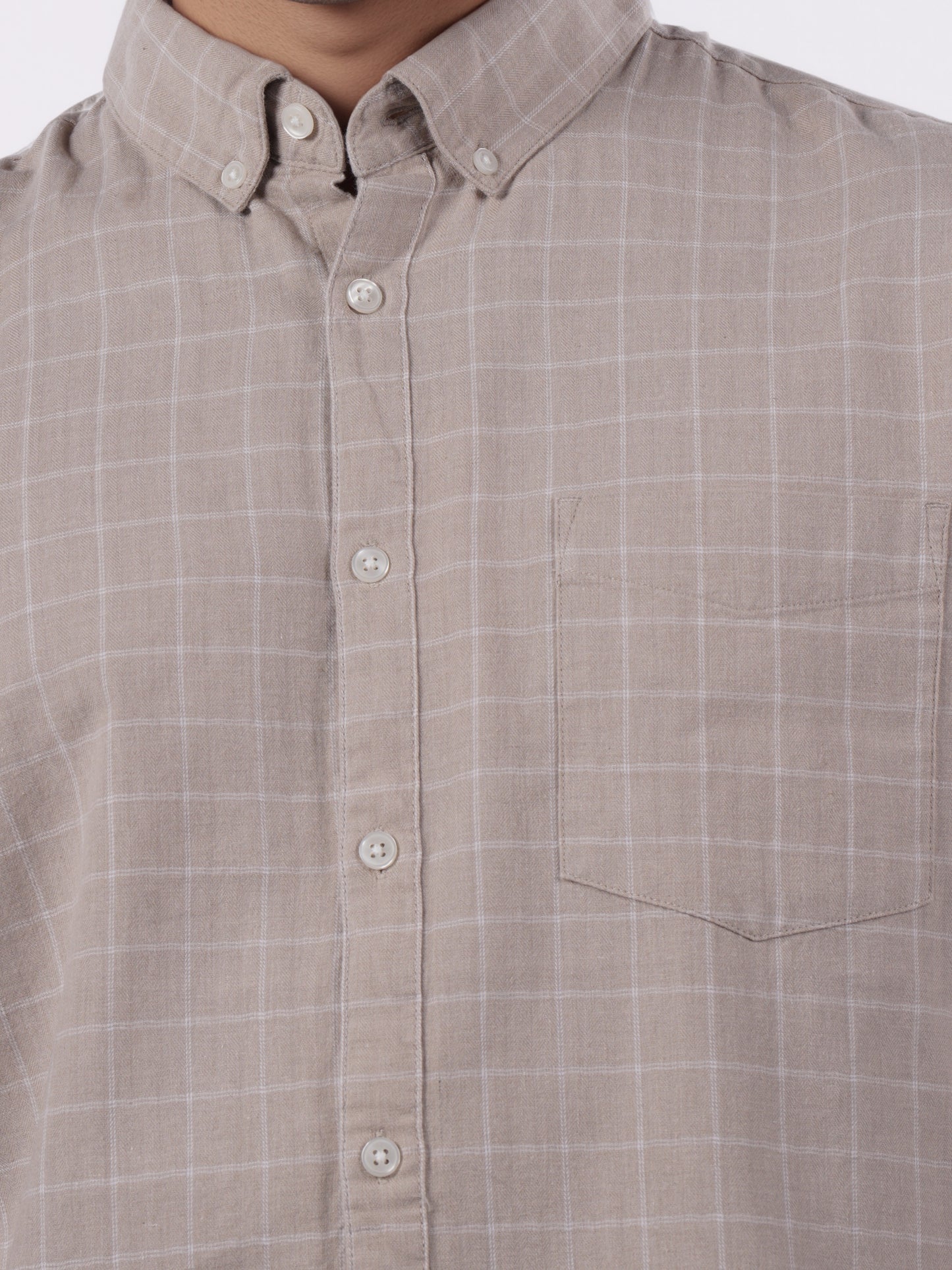 Celio* Men Beige Checked Regular Fit Cotton Shirts