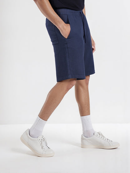Celio* Men Navy Blue Solid Regular Fit Cotton Shorts