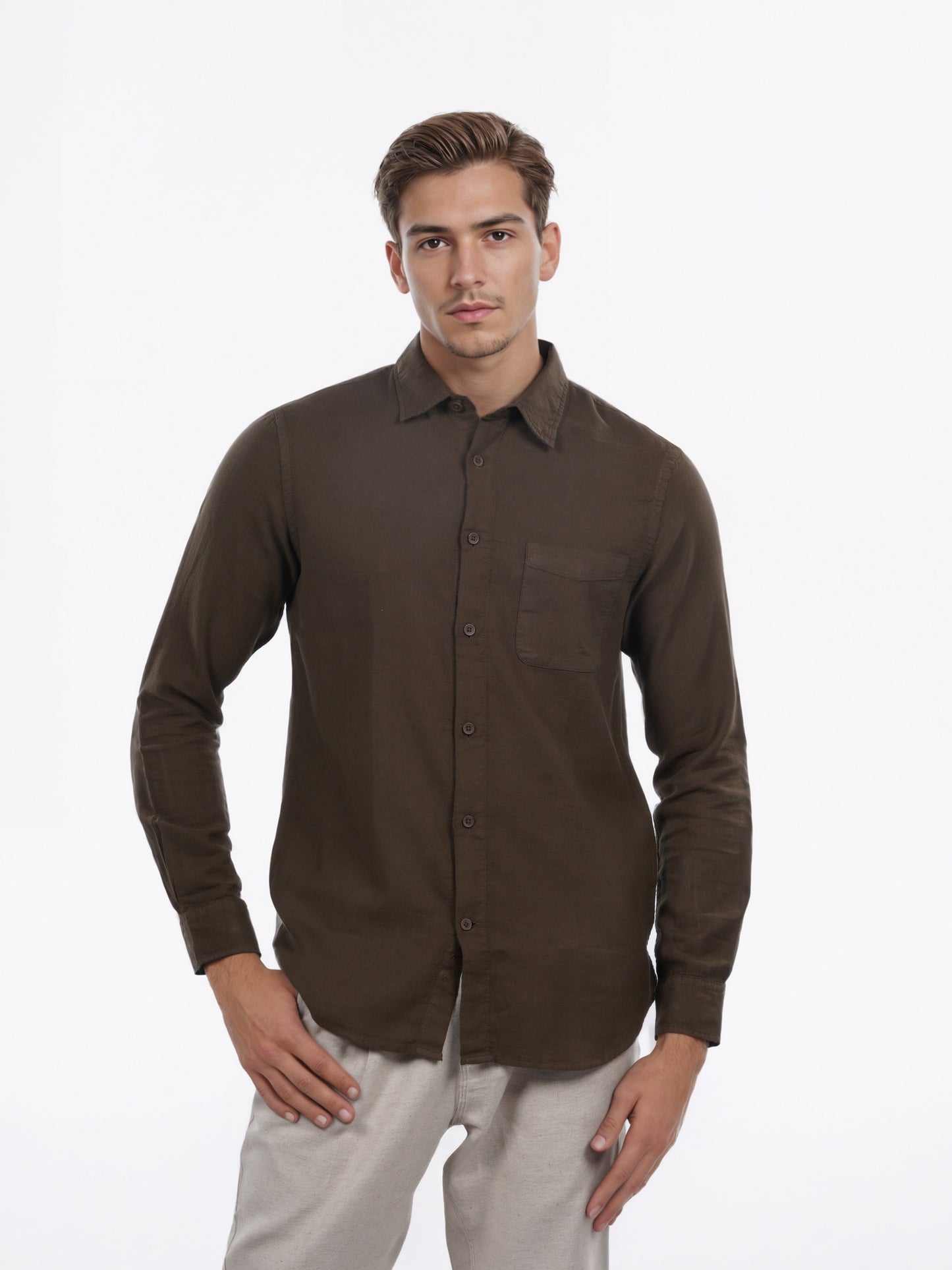 Celio* Men Brown Solid Regular Fit Cotton Shirt