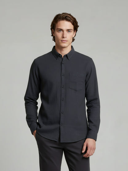 Celio* Men Black Solid Regular Fit Linen Shirts