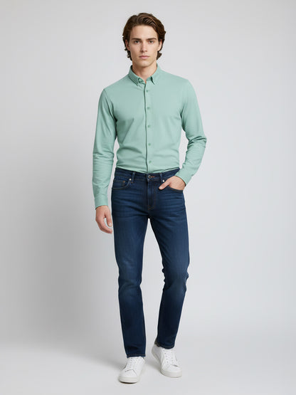 Celio* Men Green Solid Regular Fit Cotton Shirts