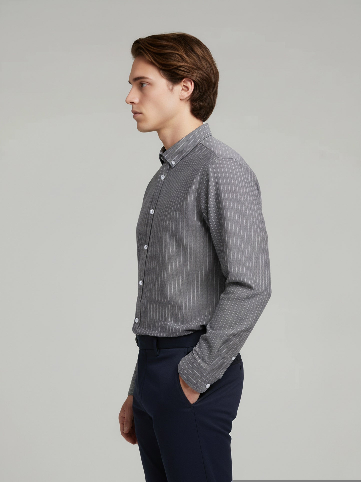 Celio* Men Grey Striped Oversize Cotton Shirts