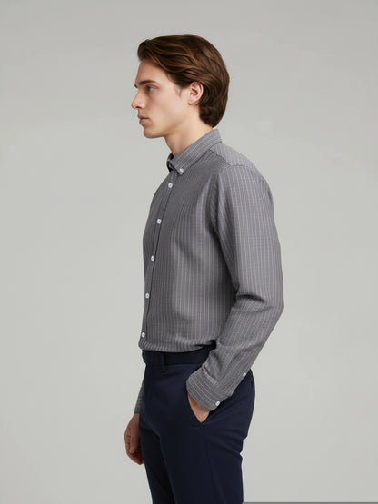 Celio* Men Grey Striped Oversize Cotton Shirts