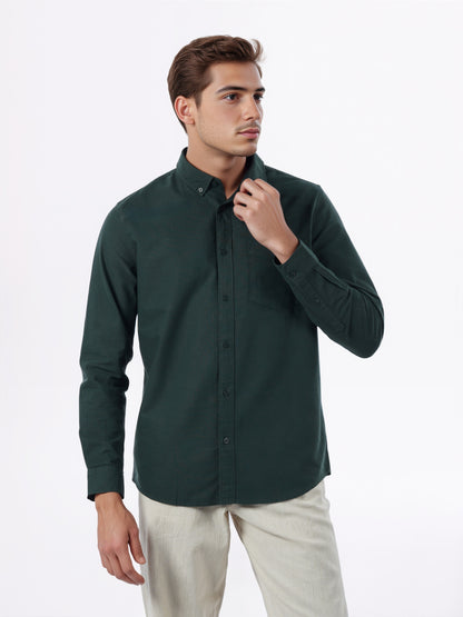 Celio* Men Olive Solid Regular Fit Cotton Shirts