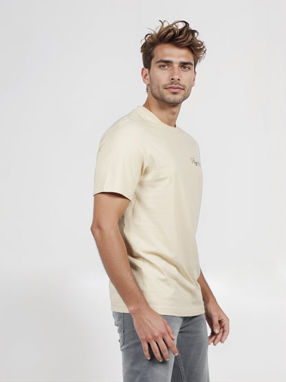 Celio* Men Beige Printed Boxy Fit Cotton T-shirt