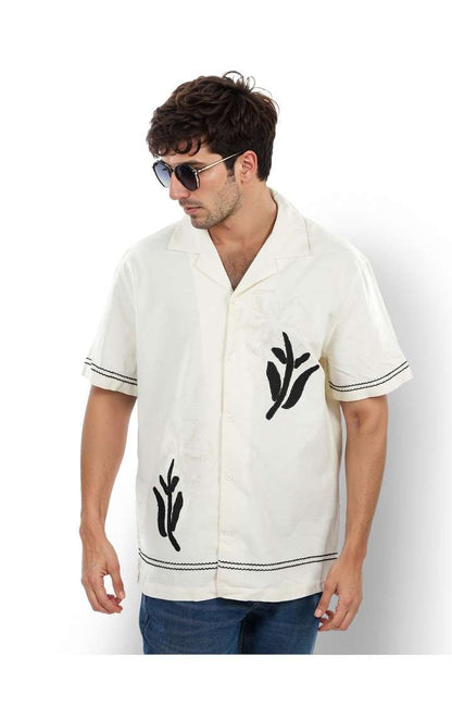 Celio* Embroidered Boxy Fit Cotton Beige Shirt