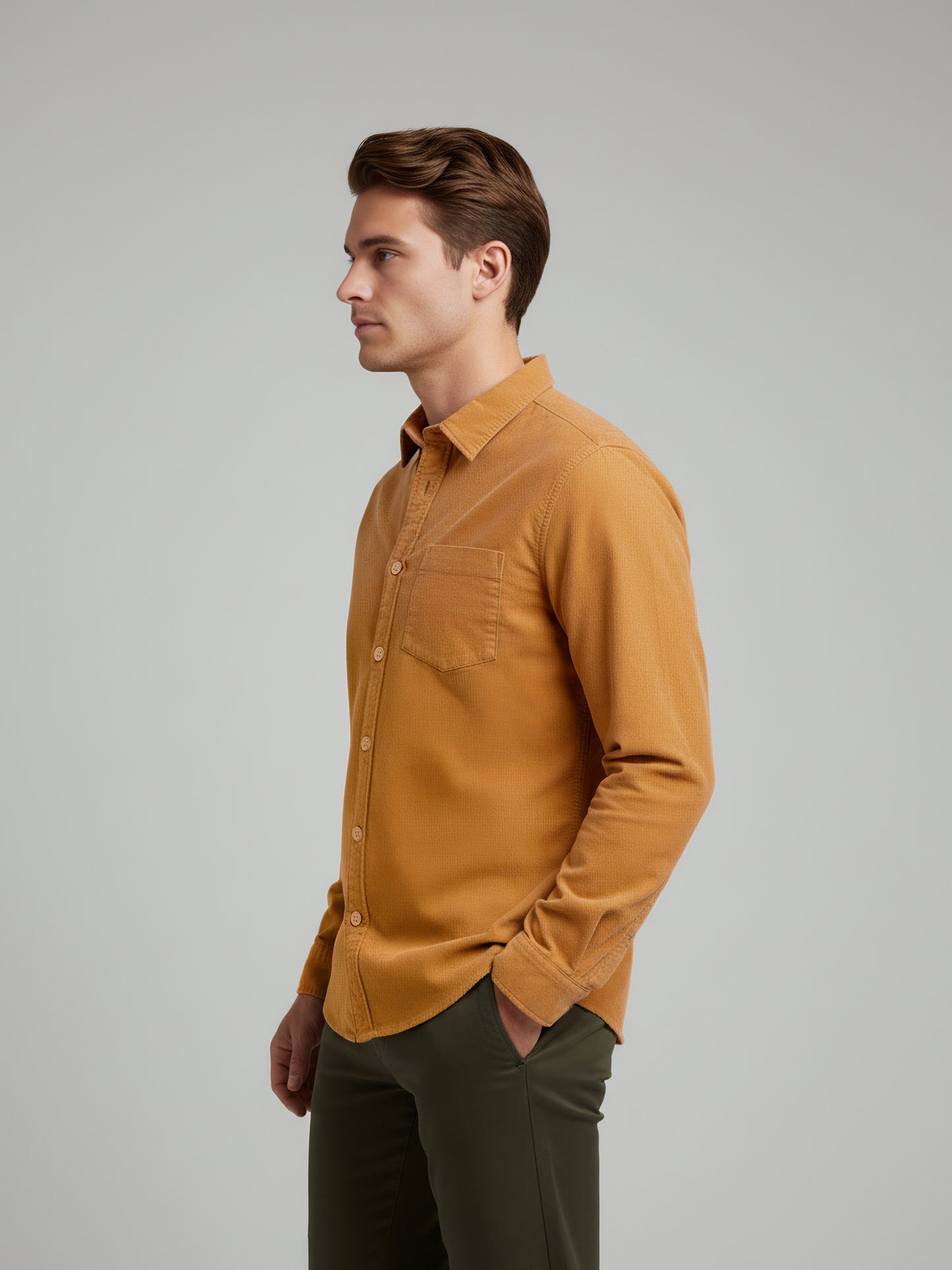 Celio* Men Mustard Solid Regular Fit Cotton Shirts