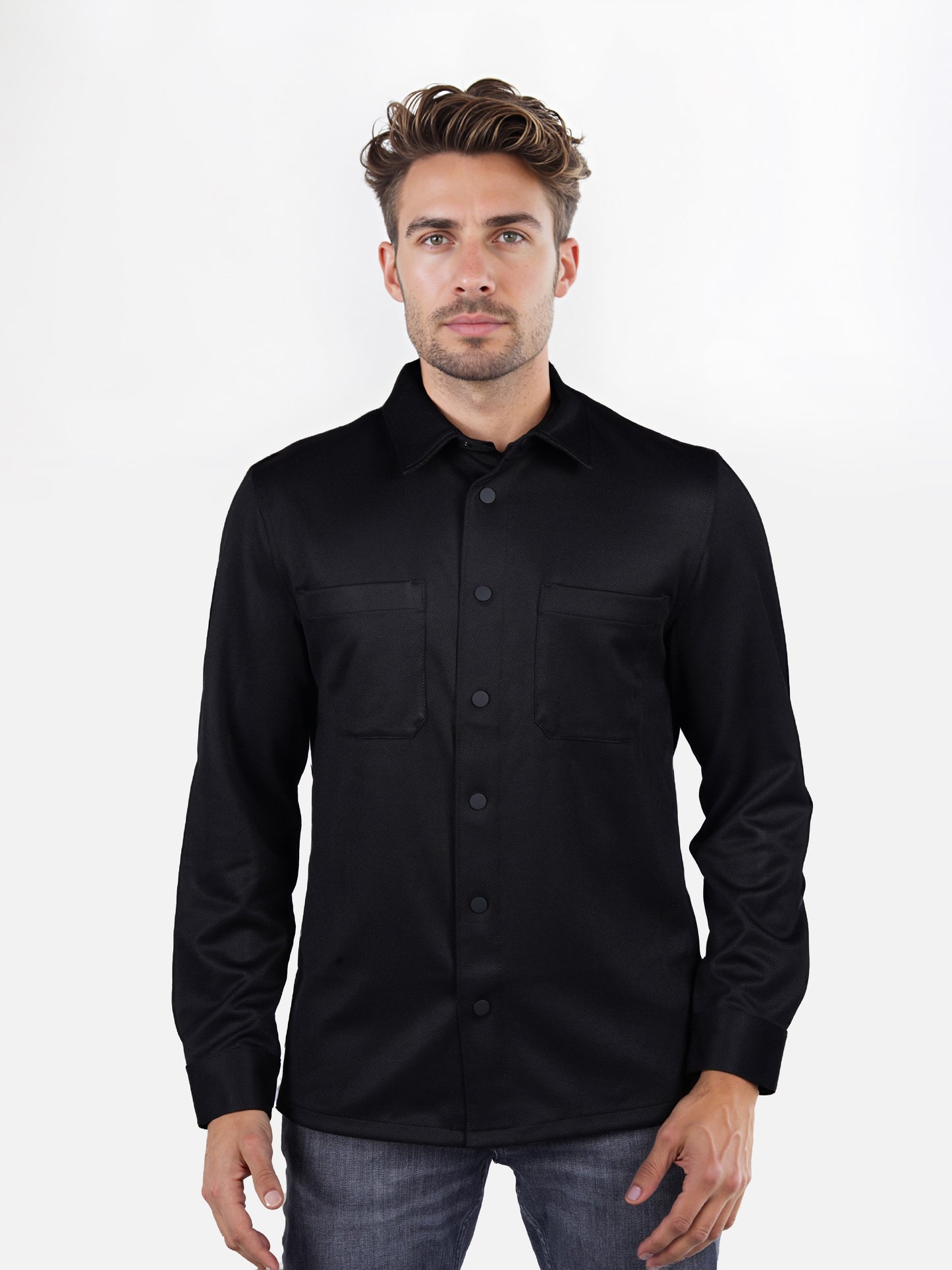Celio* Solid Oversized Polyester Black Shirt