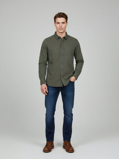 Celio* Men Olive Solid Overshirt Cotton Shirts