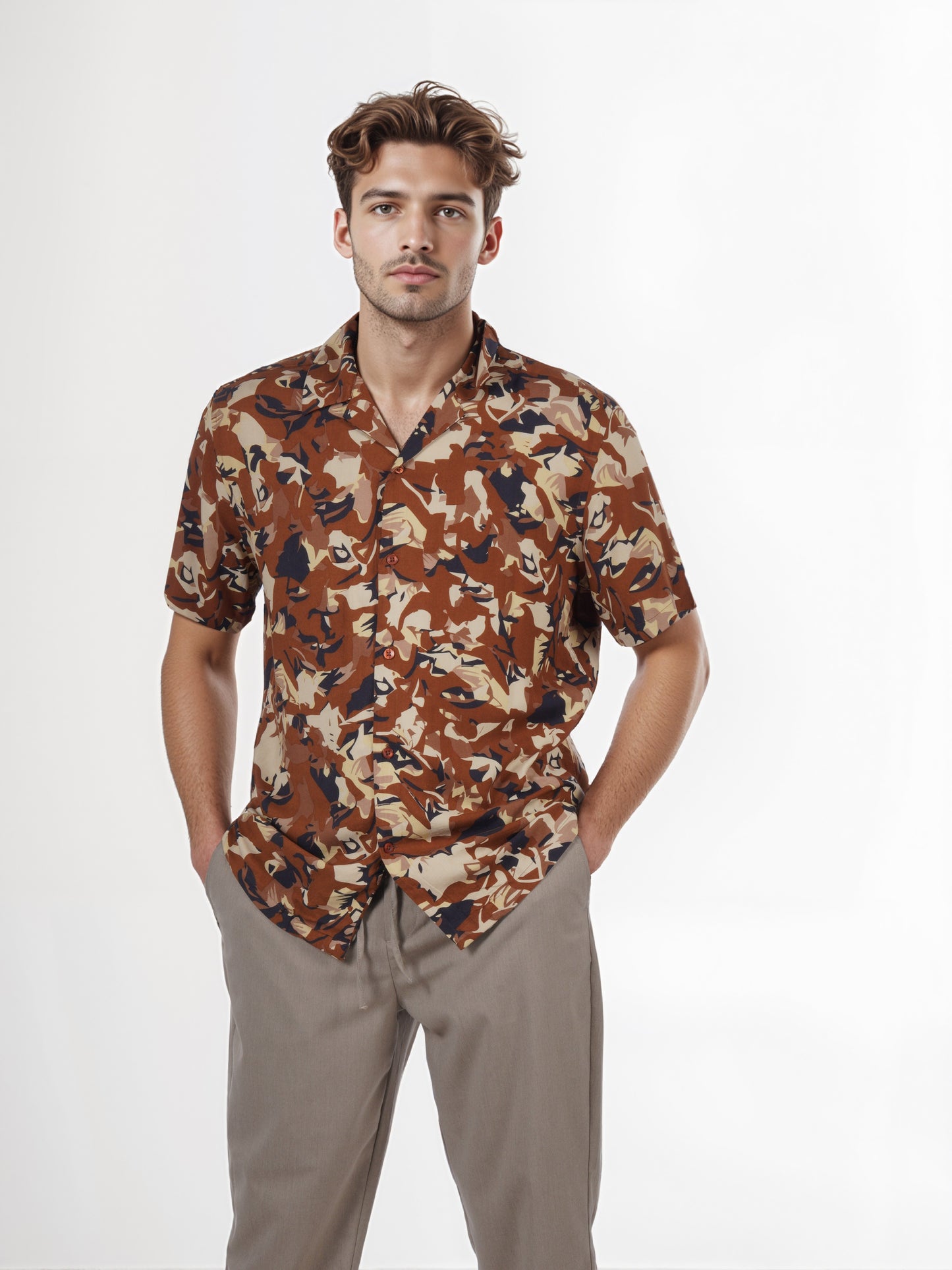 Celio* Men Brown Printed Regular Fit Viscose Shirt