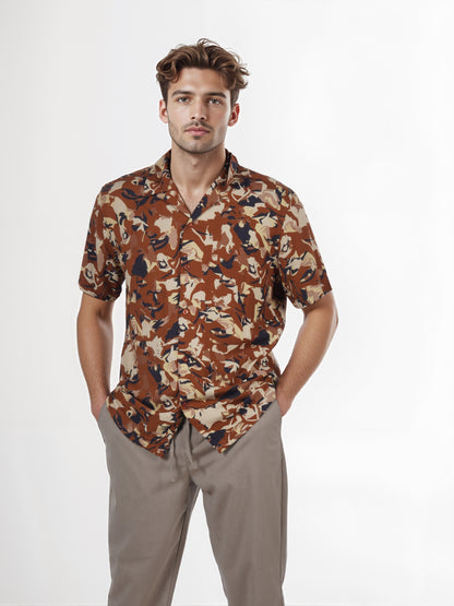 Celio* Men Brown Printed Regular Fit Viscose Shirt