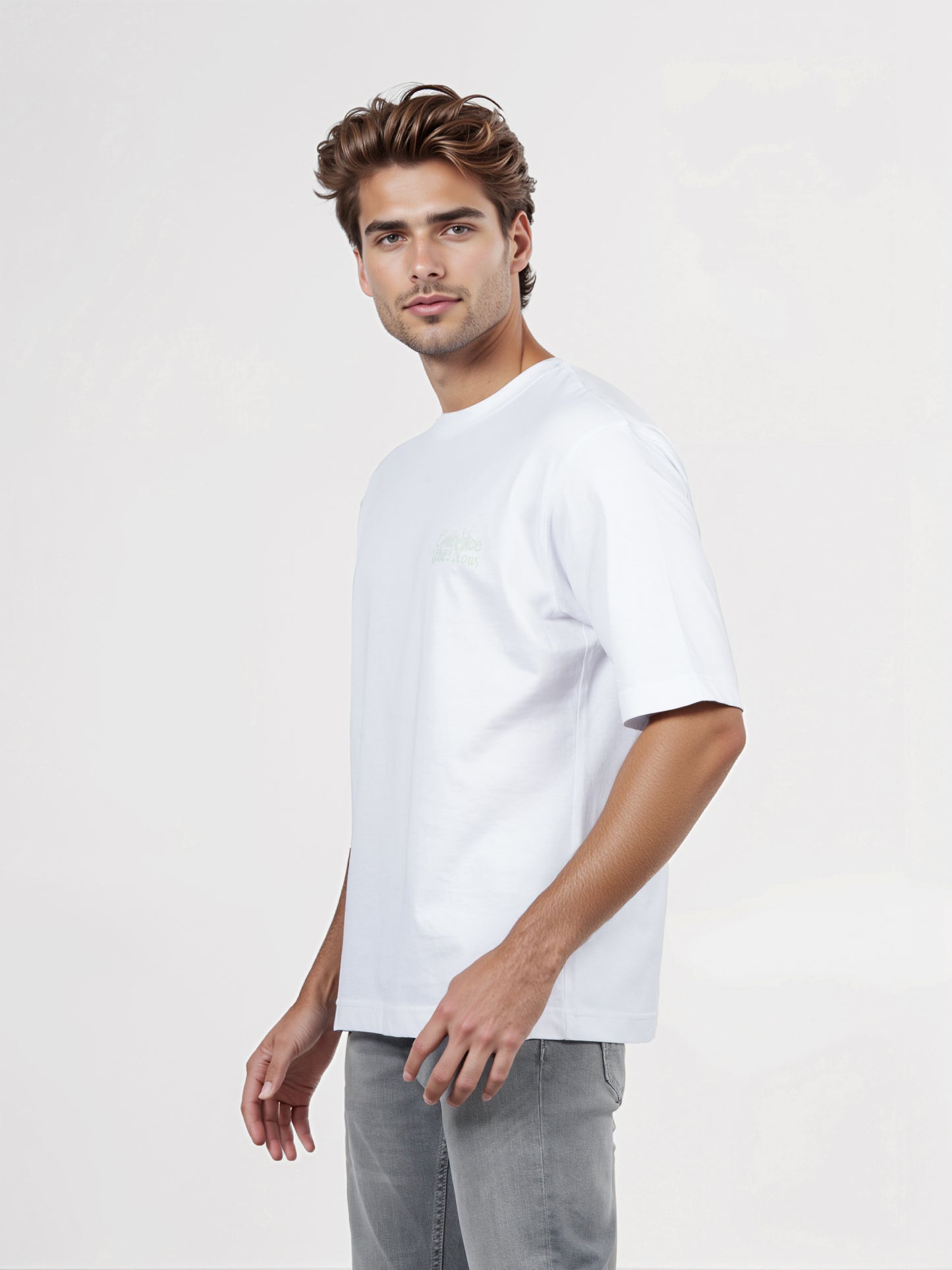 Celio* Men White Printed Oversized Cotton T-shirt