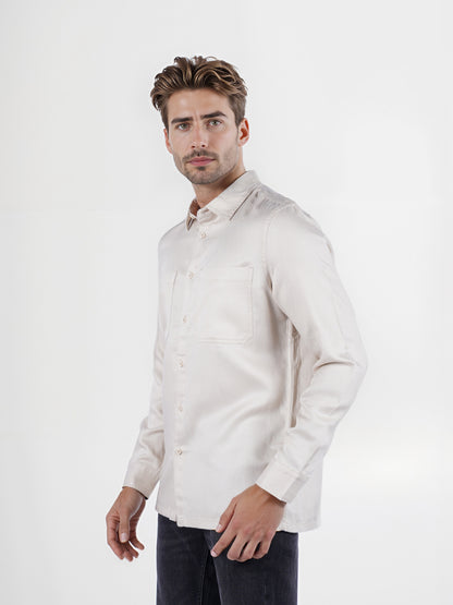 Celio* Solid Overshirt Linen-Blend Beige Shirt