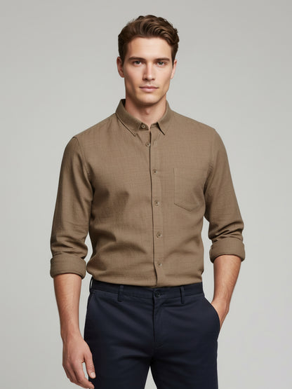 Celio* Linen Solid Men Regular Fit Brown Shirts