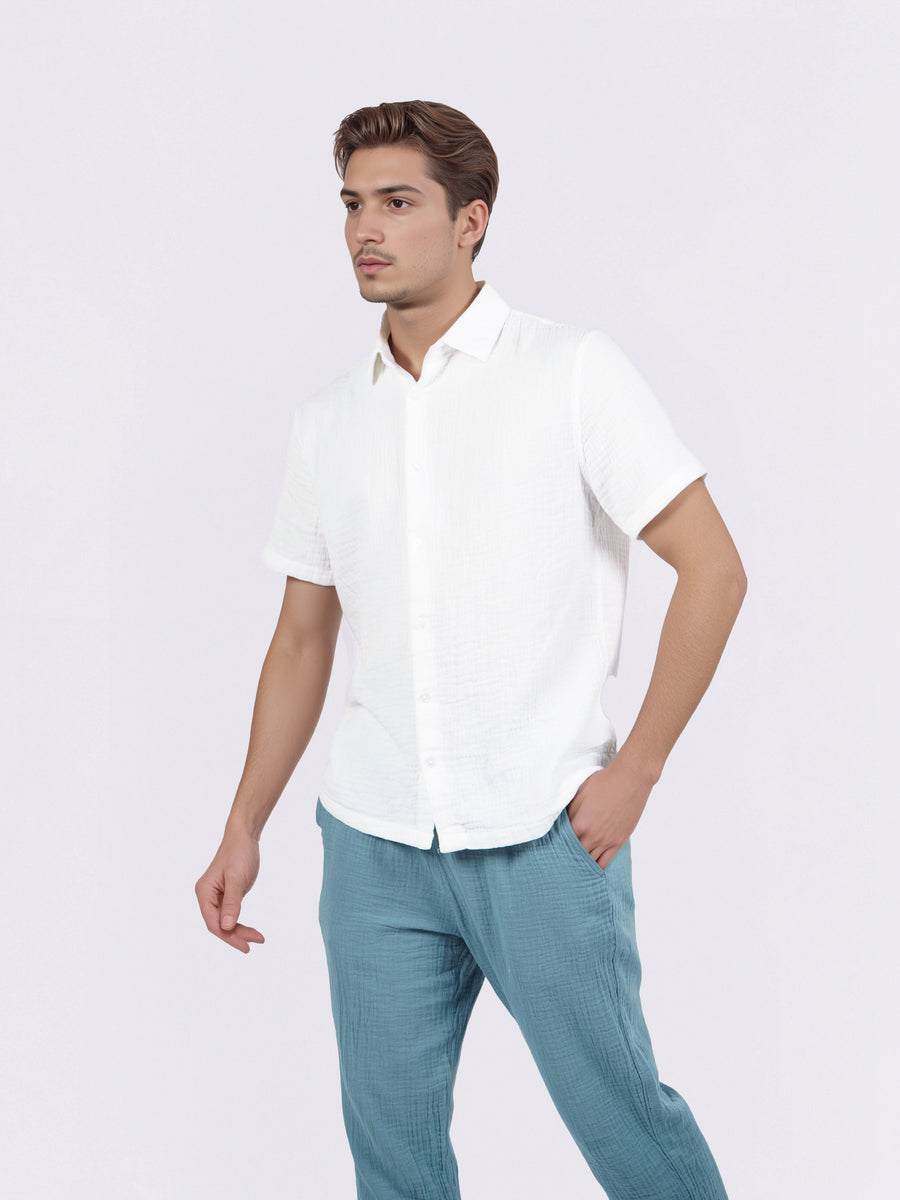 Celio* White Cotton Men Solid Regular Fit Shirts