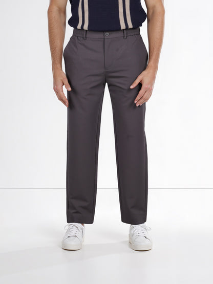 Celio* Rayon-Blend Regular Fit Grey Trousers
