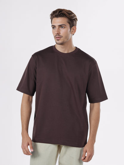Celio* Men Brown Solid Oversized Cotton-Blend T-Shirts