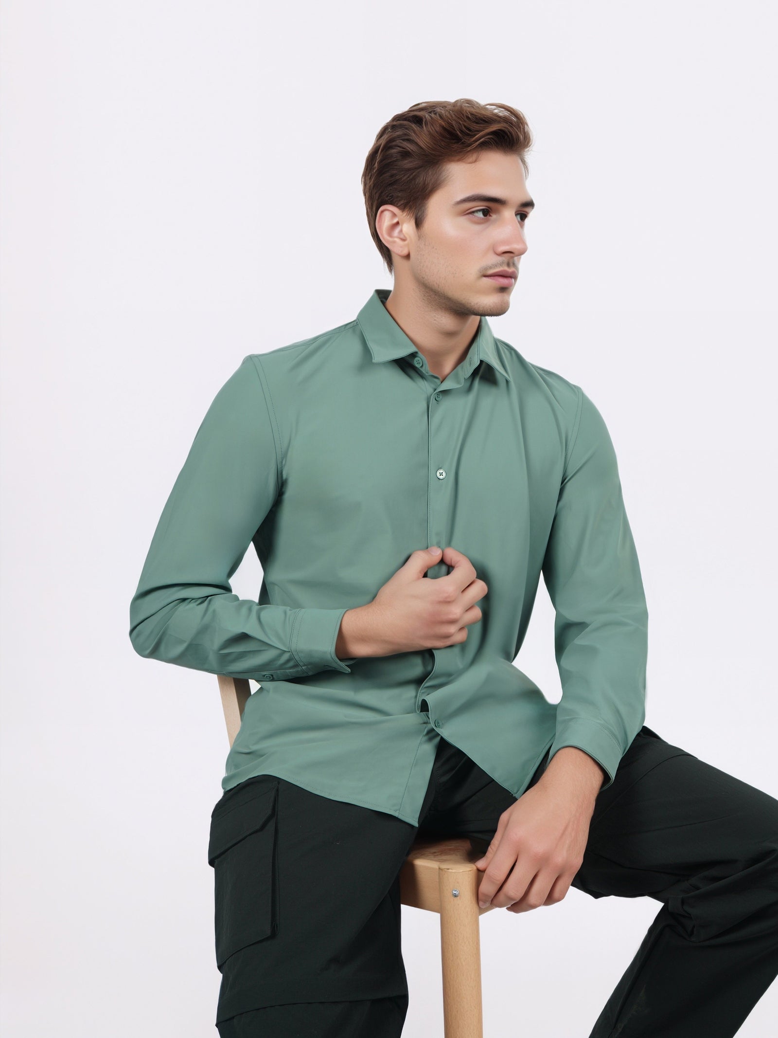 Celio* Men Green Solid Slim Fit Nylon Shirts