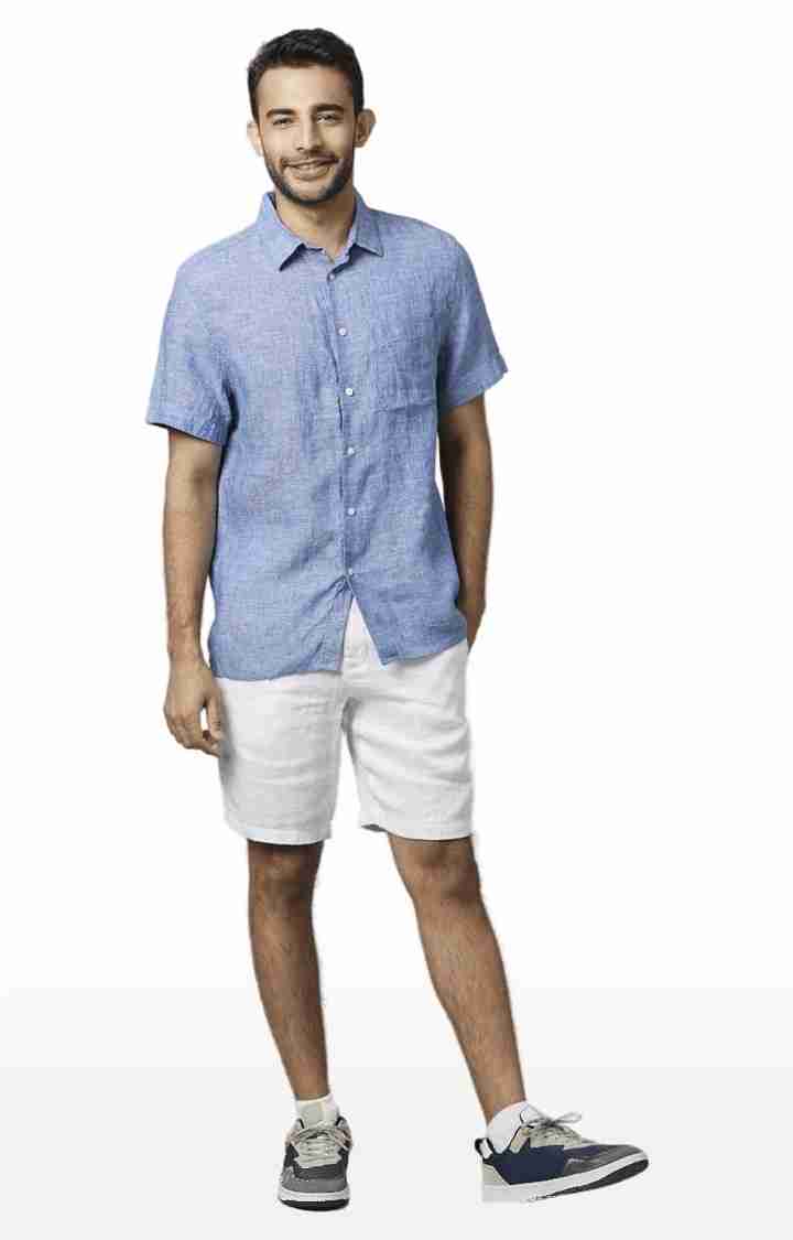 White Regular Fit Linen Shorts