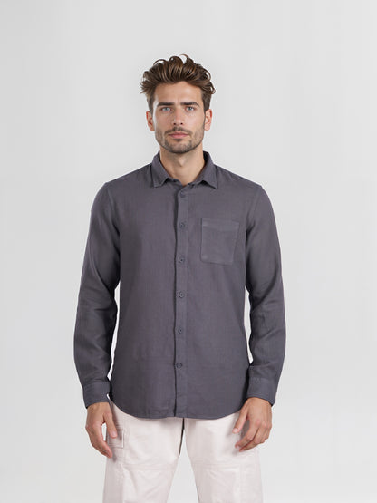 Celio* Men Grey Solid Regular Fit Cotton Shirt