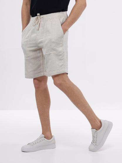 Celio* Men Beige Solid Bermuda Fit Cotton Shorts