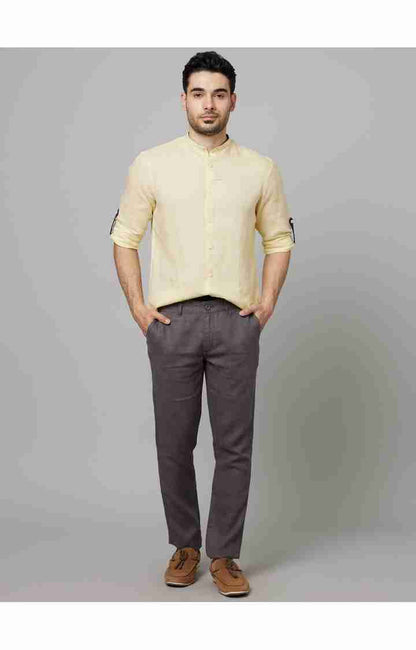 Grey Slim Fit Linen Pants