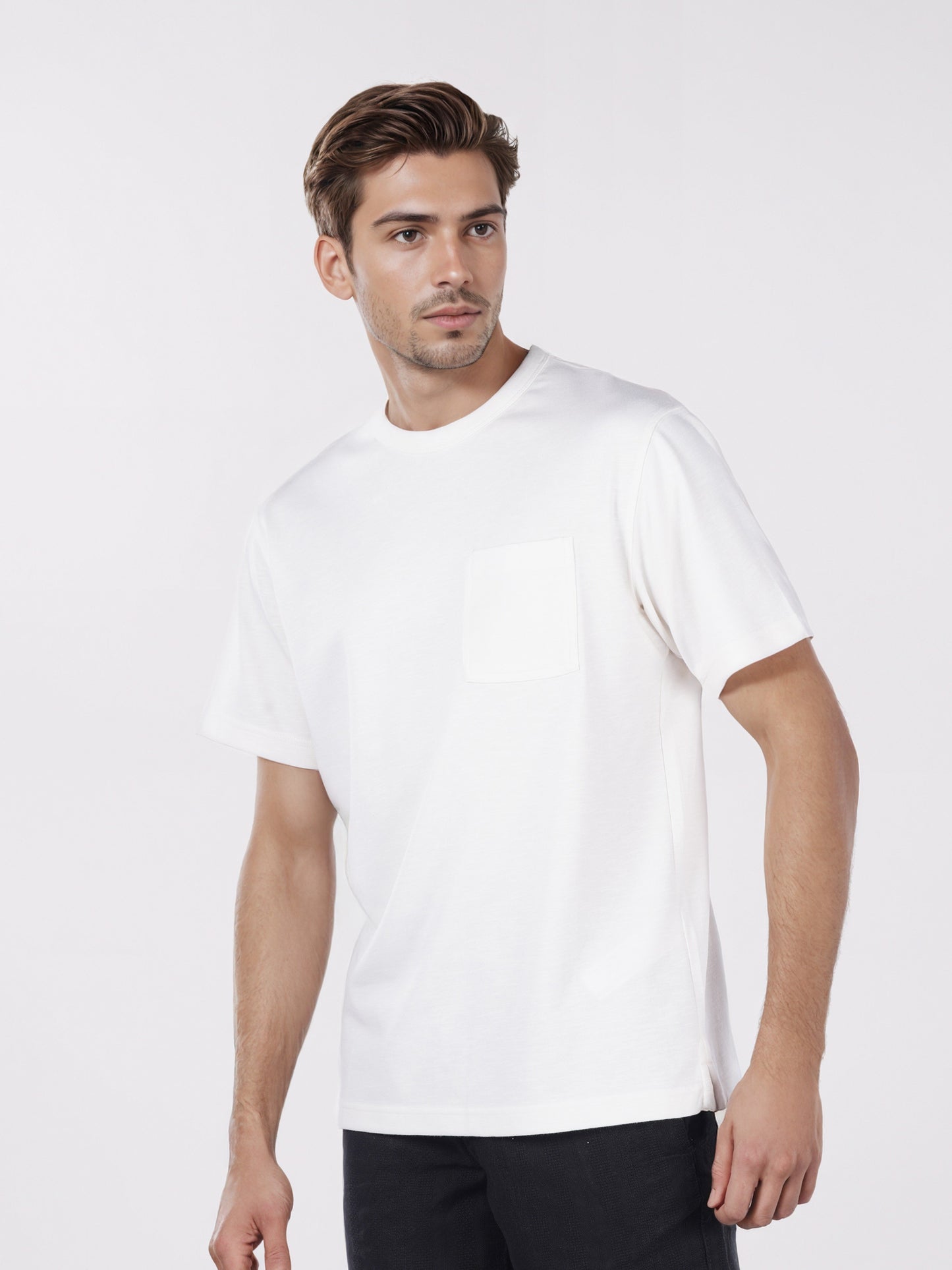Celio* Men Cream Solid Boxy Fit Cotton-Blend T-Shirts