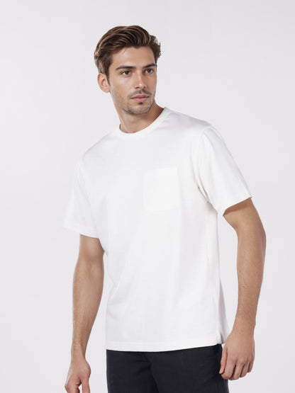 Celio* Men Cream Solid Boxy Fit Cotton-Blend T-Shirts