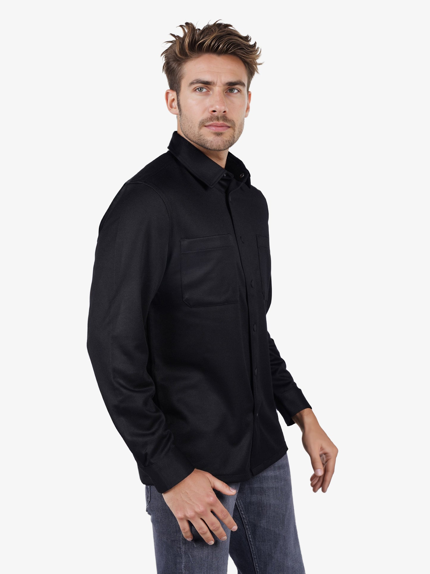 Celio* Solid Oversized Polyester Black Shirt